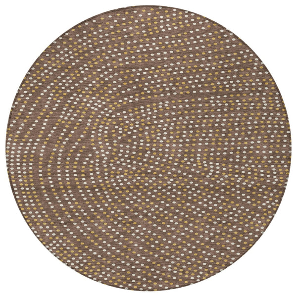 Homeroots 3' Stylish Brown Gold And Ivory Polka Dot Washable Area Rug For Indoor And Outdoor Spaces 8' Round Polyester 599030