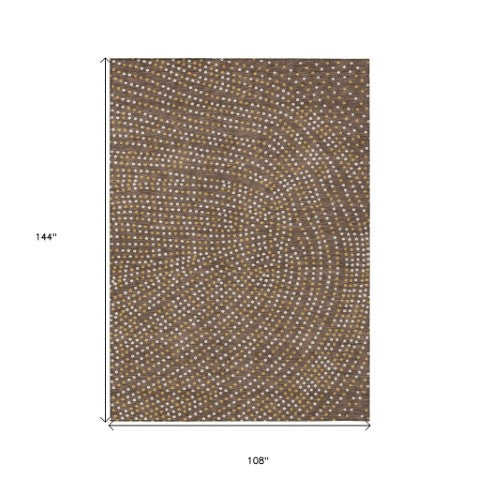 Homeroots 3' Stylish Brown Gold And Ivory Polka Dot Washable Area Rug For Indoor And Outdoor Spaces 9' X 12' Polyester 599032
