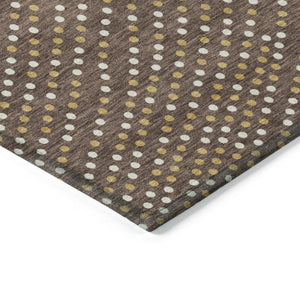 Homeroots 3' Stylish Brown Gold And Ivory Polka Dot Washable Area Rug For Indoor And Outdoor Spaces 9' X 12' Polyester 599032