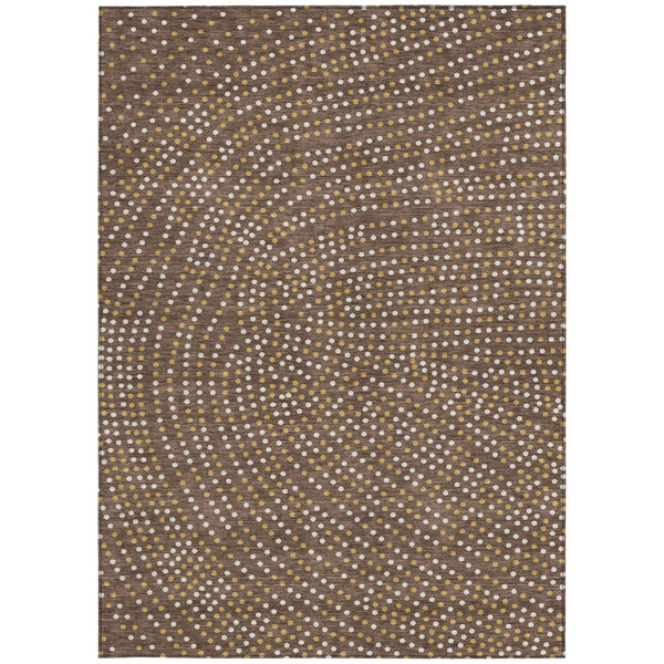 Homeroots 3' Stylish Brown Gold And Ivory Polka Dot Washable Area Rug For Indoor And Outdoor Spaces 10' X 14' Polyester 599033