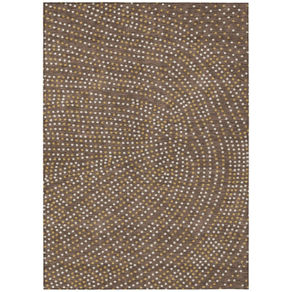 HomeRoots 5' Durable Polka Dot Area Rug in Brown, Gold & Ivory - Washable for Indoor & Outdoor Spaces 10' X 14' 599033