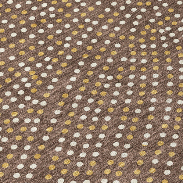 Homeroots 3' Stylish Brown Gold And Ivory Polka Dot Washable Area Rug For Indoor And Outdoor Spaces 10' X 14' Polyester 599033