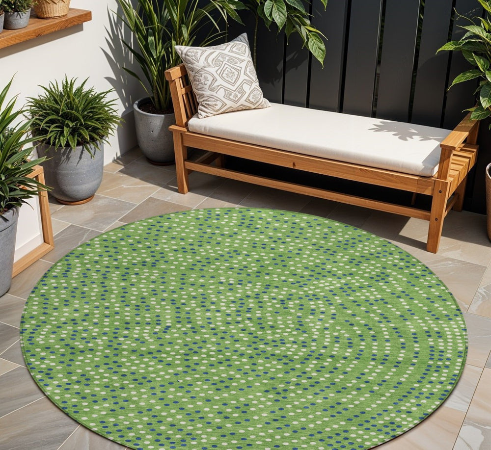 HomeRoots 5' Vibrant Polka Dot Indoor Outdoor Area Rug - Stain Resistant, Machine Washable, Durable & Cheerful Design 8' Round 599036