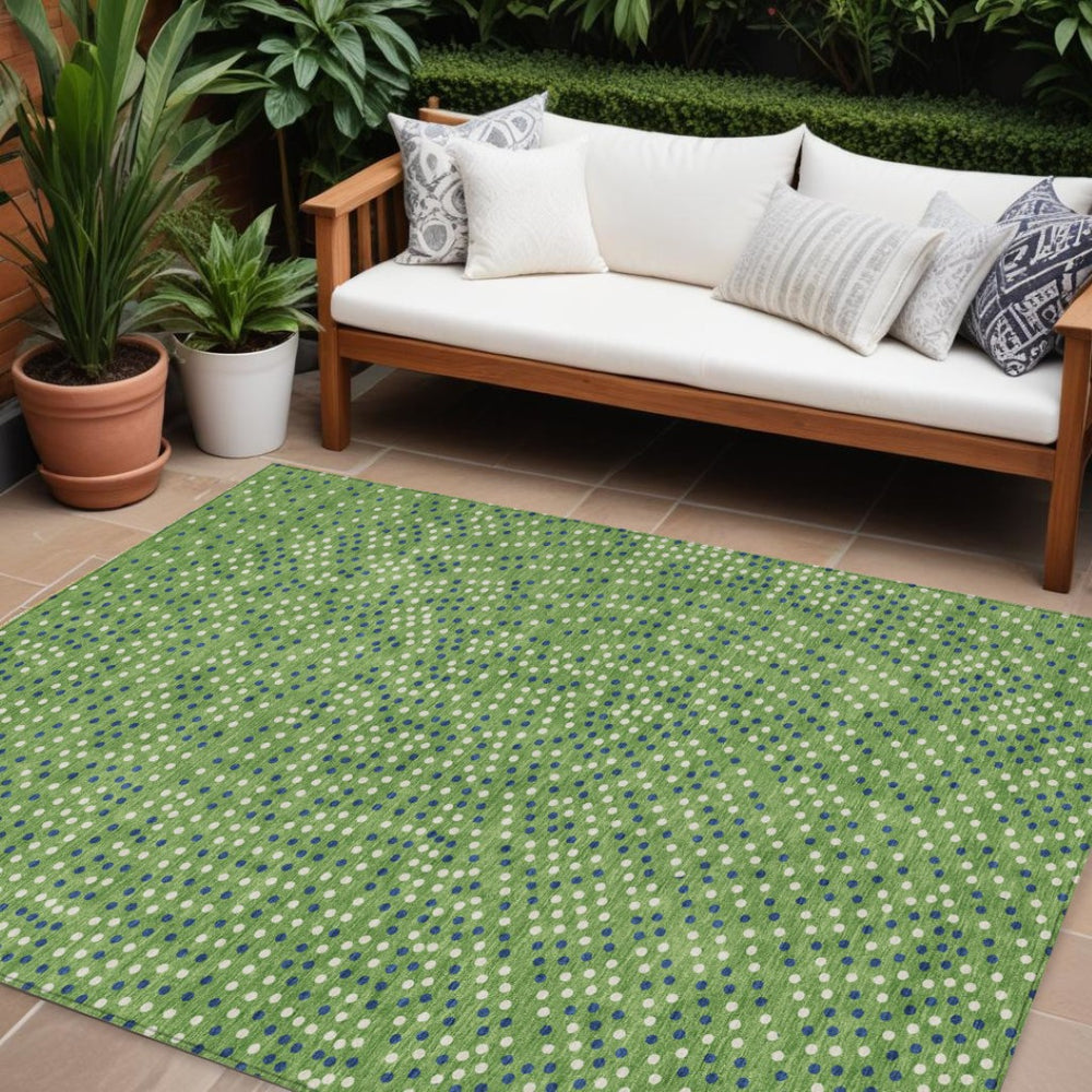 HomeRoots 9' Polka Dot Washable Area Rug in Green, Blue & Ivory - Perfect for Indoor/Outdoor Spaces! 599038