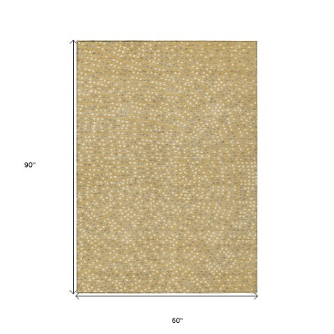 Homeroots 3' Stylish Brown Gold And Ivory Polka Dot Washable Area Rug For Indoor And Outdoor Spaces 5' X 8' Polyester 599041