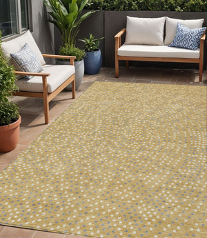 Homeroots 3' Stylish Brown Gold And Ivory Polka Dot Washable Area Rug For Indoor And Outdoor Spaces 5' X 8' Polyester 599041