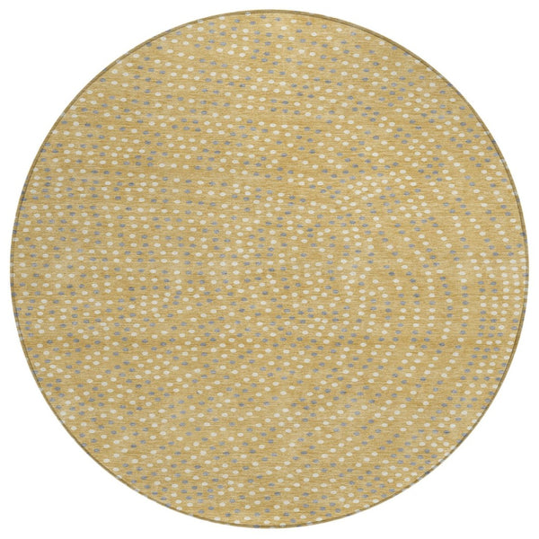 HomeRoots 5' Gold Gray Ivory Polka Dot Area Rug - Stylish, Durable & Washable for Indoor/Outdoor Spaces 8' Round 599042