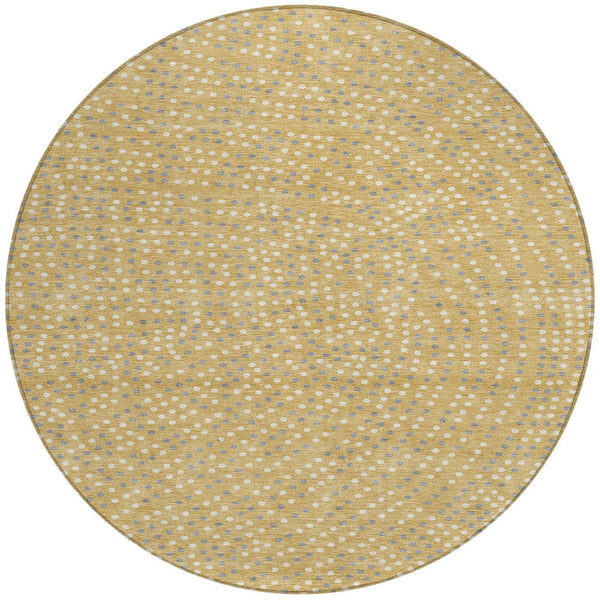 Homeroots 3' Stylish Brown Gold And Ivory Polka Dot Washable Area Rug For Indoor And Outdoor Spaces 8' Round Polyester 599042