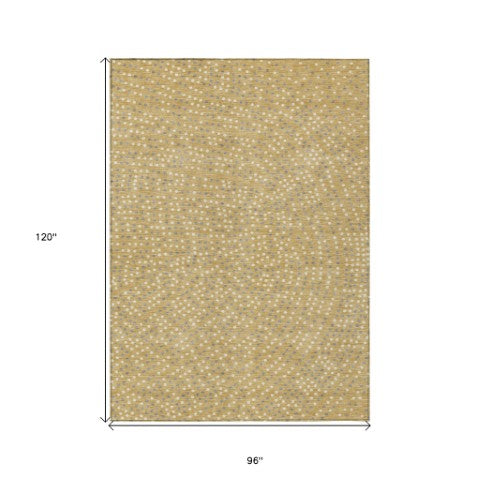 Homeroots 3' Stylish Brown Gold And Ivory Polka Dot Washable Area Rug For Indoor And Outdoor Spaces 8' X 10' Polyester 599043