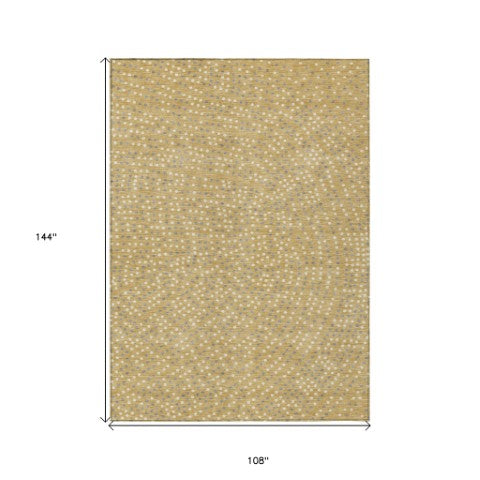 Homeroots 3' Stylish Brown Gold And Ivory Polka Dot Washable Area Rug For Indoor And Outdoor Spaces 9' X 12' Polyester 599044