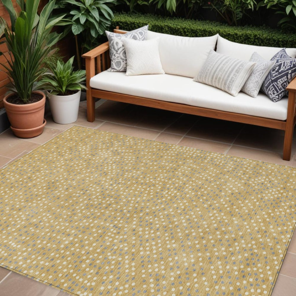 HomeRoots 9' Polka Dot Washable Area Rug in Gold, Gray & Ivory - Durable Indoor/Outdoor Design for All Spaces 599044