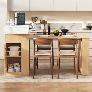 English Elm [video] Trexm Extendable Kitchen Island with Power Outlet Drawers and Rolling Base XW000028AAN