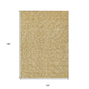 Homeroots 3' Stylish Brown Gold And Ivory Polka Dot Washable Area Rug For Indoor And Outdoor Spaces 10' X 14' Polyester 599045