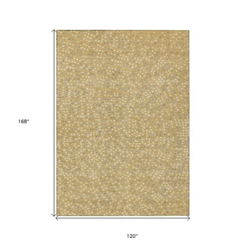 Homeroots 3' Stylish Brown Gold And Ivory Polka Dot Washable Area Rug For Indoor And Outdoor Spaces 10' X 14' Polyester 599045