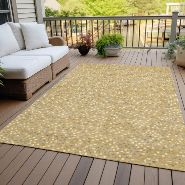 Homeroots 3' Stylish Brown Gold And Ivory Polka Dot Washable Area Rug For Indoor And Outdoor Spaces 10' X 14' Polyester 599045