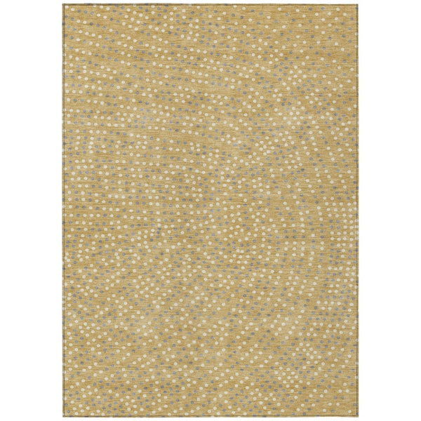 HomeRoots 5' Gold Gray Ivory Polka Dot Area Rug - Stylish, Durable & Washable for Indoor/Outdoor Spaces 10' X 14' 599045