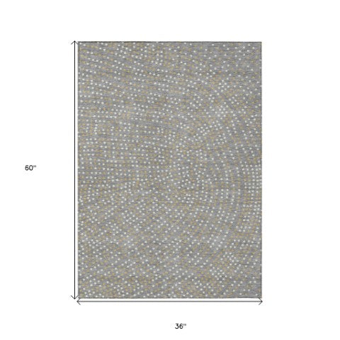 Homeroots 3' Stylish Brown Gold And Ivory Polka Dot Washable Area Rug For Indoor And Outdoor Spaces 3' X 5' Polyester 599046