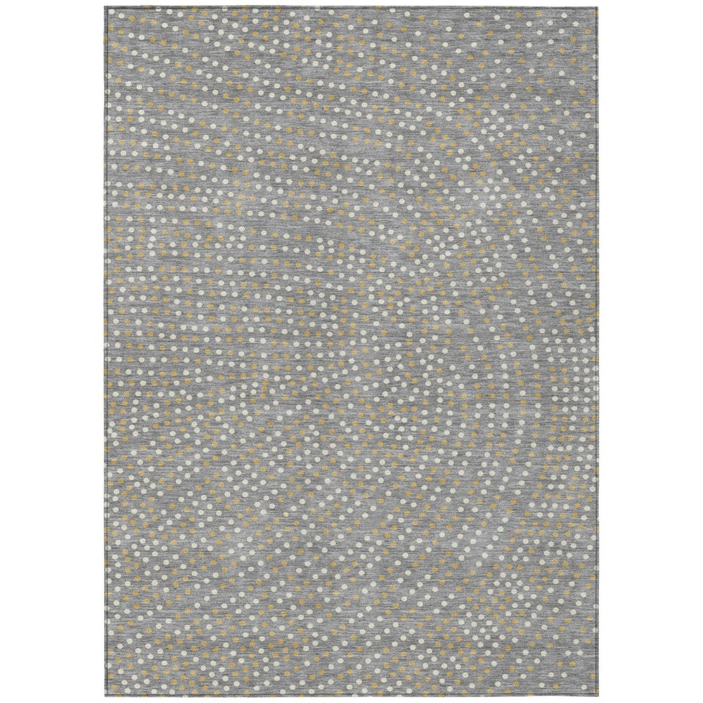 HomeRoots 5' Stylish Gray Gold Ivory Polka Dot Washable Area Rug for Indoor Outdoor Spaces - Easy Care & Durable 5' X 8' 599047