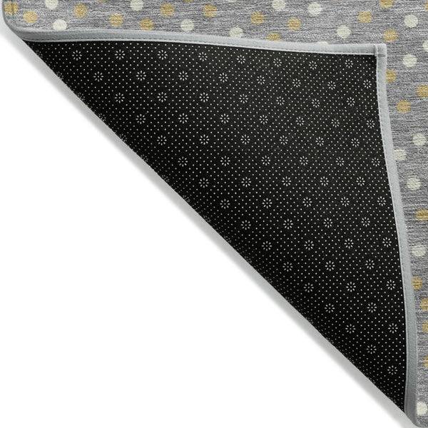 HomeRoots 5' Stylish Gray Gold Ivory Polka Dot Washable Area Rug for Indoor Outdoor Spaces - Easy Care & Durable 5' X 8' 599047