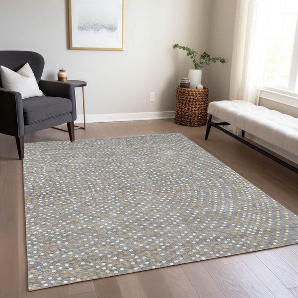 Homeroots 3' Stylish Brown Gold And Ivory Polka Dot Washable Area Rug For Indoor And Outdoor Spaces 5' X 8' Polyester 599047