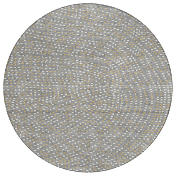 HomeRoots 5' Stylish Gray Gold Ivory Polka Dot Washable Area Rug for Indoor Outdoor Spaces - Easy Care & Durable 8' Round 599048