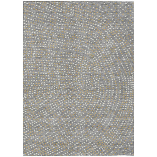 HomeRoots 5' Stylish Gray Gold Ivory Polka Dot Washable Area Rug for Indoor Outdoor Spaces - Easy Care & Durable 8' X 10' 599049