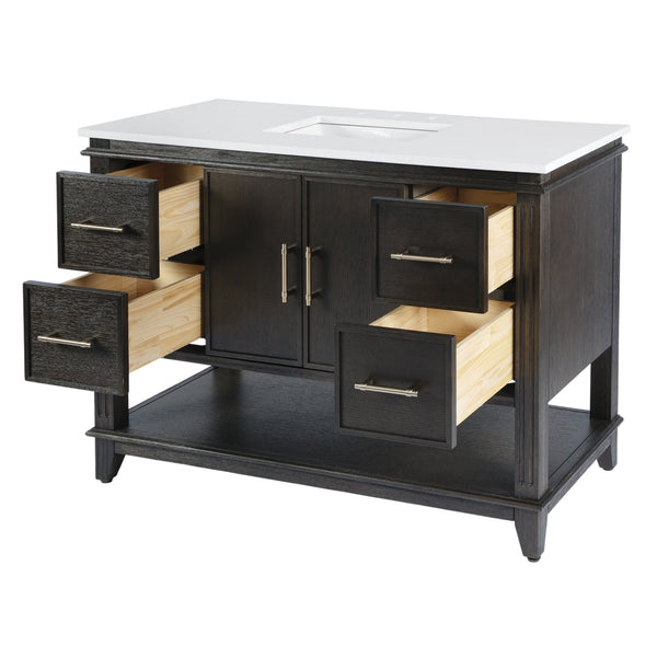 Butler Specialty Butler Reece 48" W Wood & Quartz Single Sink Bathroom Vanity – Rustic Elegance For Modern Spaces Coffee Mdf,Eucalyptus,Quartz,Pine,Ceramic,Plywood,Composite Wood,Veneer 5990508-butler