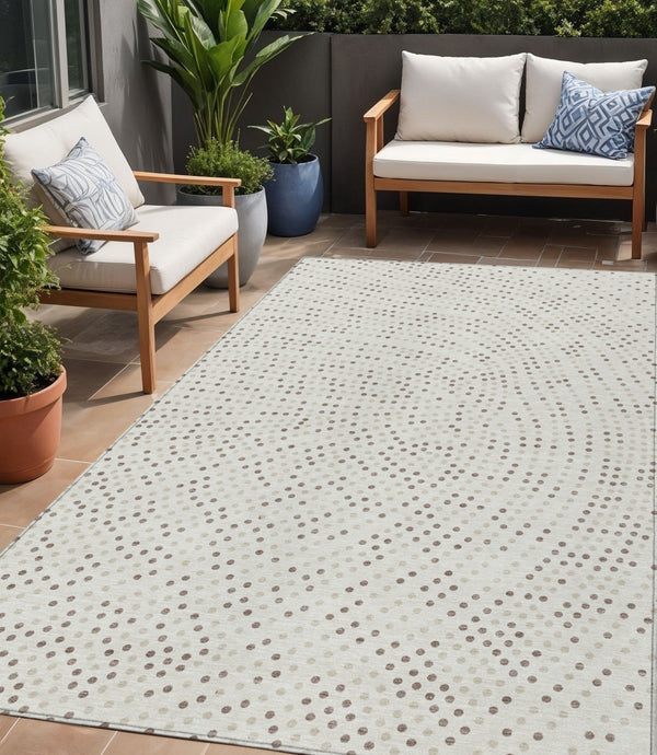 Homeroots 3' Stylish Brown Gold And Ivory Polka Dot Washable Area Rug For Indoor And Outdoor Spaces 5' X 8' Polyester 599053