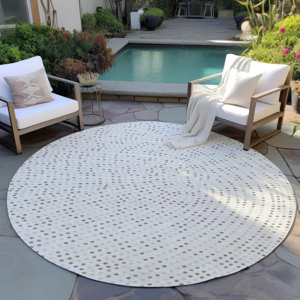 Homeroots 3' Stylish Brown Gold And Ivory Polka Dot Washable Area Rug For Indoor And Outdoor Spaces 8' Round Polyester 599054