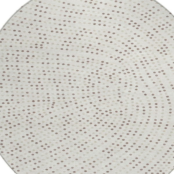 Homeroots 3' Stylish Brown Gold And Ivory Polka Dot Washable Area Rug For Indoor And Outdoor Spaces 8' Round Polyester 599054