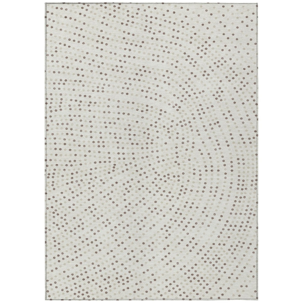 HomeRoots 9' X 12' Stylish Ivory & Brown Polka Dot Washable Area Rug for Indoor & Outdoor High-Traffic Spaces 599056
