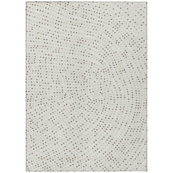 HomeRoots 9' X 12' Stylish Ivory & Brown Polka Dot Washable Area Rug for Indoor & Outdoor High-Traffic Spaces 599056