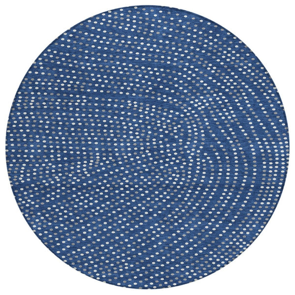 HomeRoots 5' Polka Dot Washable Area Rug in Navy, Gray & Ivory – Perfect for Indoor and Outdoor Spaces! 8' Round 599060
