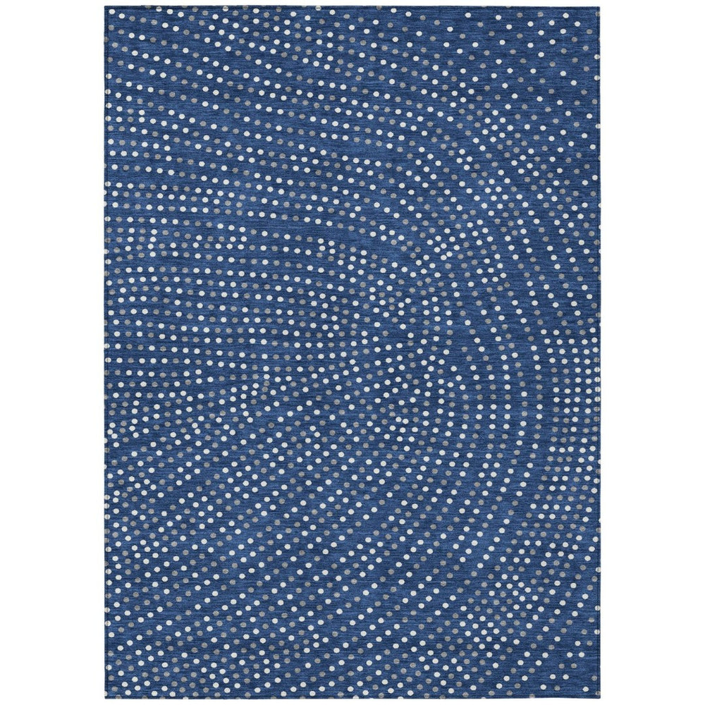 HomeRoots 9' X 12' Navy Blue Gray Ivory Polka Dot Area Rug - Stylish, Durable & Washable for Indoor/Outdoor Use 599062