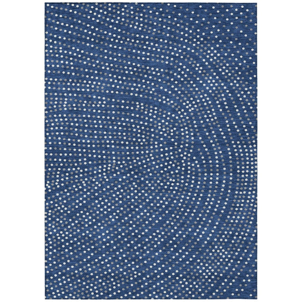 HomeRoots 9' X 12' Navy Blue Gray Ivory Polka Dot Area Rug - Stylish, Durable & Washable for Indoor/Outdoor Use 599062