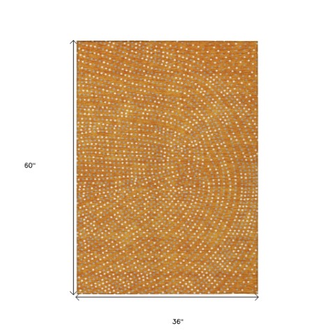 Homeroots 3' Stylish Brown Gold And Ivory Polka Dot Washable Area Rug For Indoor And Outdoor Spaces 3' X 5' Polyester 599064