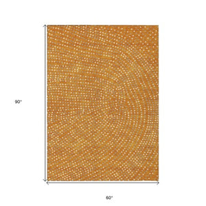 Homeroots 3' Stylish Brown Gold And Ivory Polka Dot Washable Area Rug For Indoor And Outdoor Spaces 5' X 8' Polyester 599065