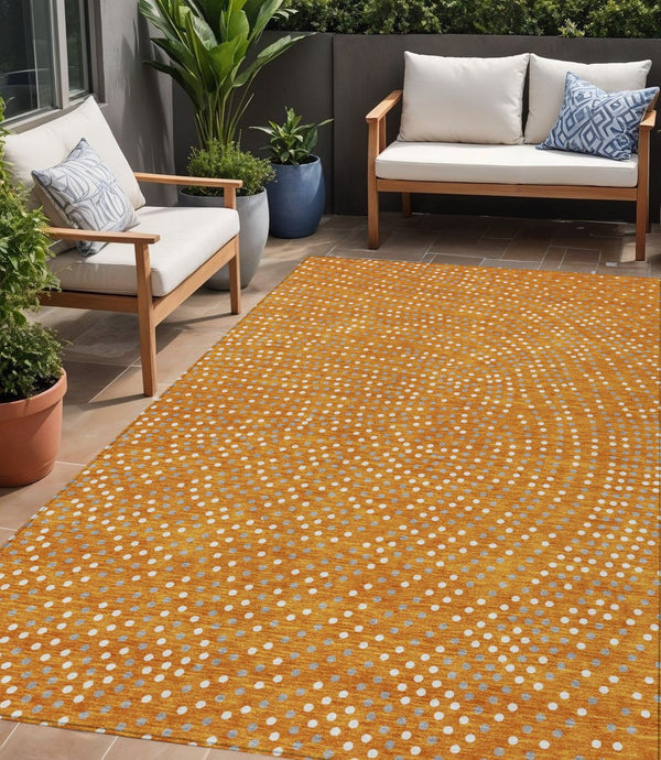 Homeroots 3' Stylish Brown Gold And Ivory Polka Dot Washable Area Rug For Indoor And Outdoor Spaces 5' X 8' Polyester 599065