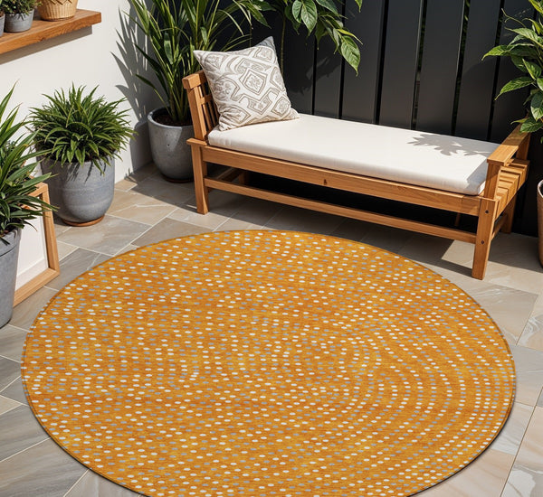 Homeroots 3' Stylish Brown Gold And Ivory Polka Dot Washable Area Rug For Indoor And Outdoor Spaces 8' Round Polyester 599066
