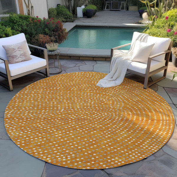 Homeroots 3' Stylish Brown Gold And Ivory Polka Dot Washable Area Rug For Indoor And Outdoor Spaces 8' Round Polyester 599066