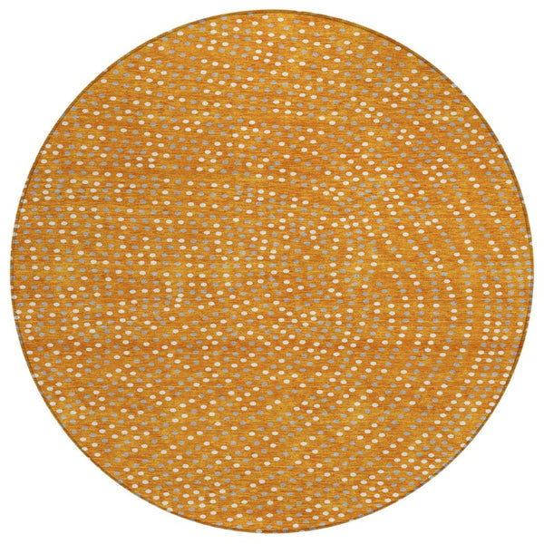 HomeRoots 5' Bright Orange, Gray & Ivory Polka Dot Indoor/Outdoor Area Rug - Durable & Washable Design 8' Round 599066