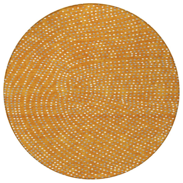 Homeroots 3' Stylish Brown Gold And Ivory Polka Dot Washable Area Rug For Indoor And Outdoor Spaces 8' Round Polyester 599066