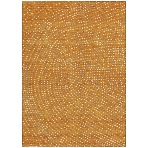 Homeroots 3' Stylish Brown Gold And Ivory Polka Dot Washable Area Rug For Indoor And Outdoor Spaces 8' X 10' Polyester 599067