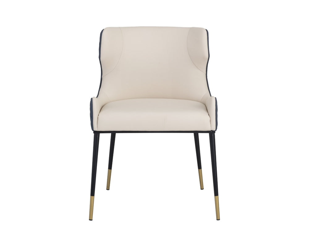 Sunpan GIANNI Dining Chair - Stylish Dillon Cream & Thunder Faux Leather with Gold Accents for Comfort 105288