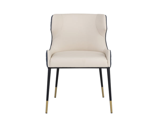 Sunpan GIANNI Dining Chair - Stylish Dillon Cream & Thunder Faux Leather with Gold Accents for Comfort 105288