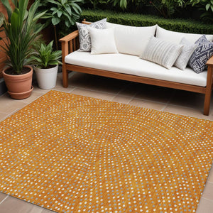 Homeroots 3' Stylish Brown Gold And Ivory Polka Dot Washable Area Rug For Indoor And Outdoor Spaces 9' X 12' Polyester 599068