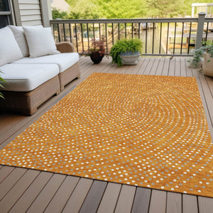 Homeroots 3' Stylish Brown Gold And Ivory Polka Dot Washable Area Rug For Indoor And Outdoor Spaces 9' X 12' Polyester 599068