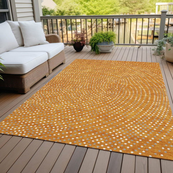 Homeroots 3' Stylish Brown Gold And Ivory Polka Dot Washable Area Rug For Indoor And Outdoor Spaces 9' X 12' Polyester 599068