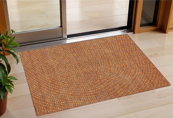 Homeroots 3' Stylish Brown Gold And Ivory Polka Dot Washable Area Rug For Indoor And Outdoor Spaces 3' X 5' Polyester 599070
