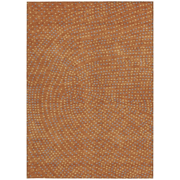 Homeroots 3' Stylish Brown Gold And Ivory Polka Dot Washable Area Rug For Indoor And Outdoor Spaces 5' X 8' Polyester 599071